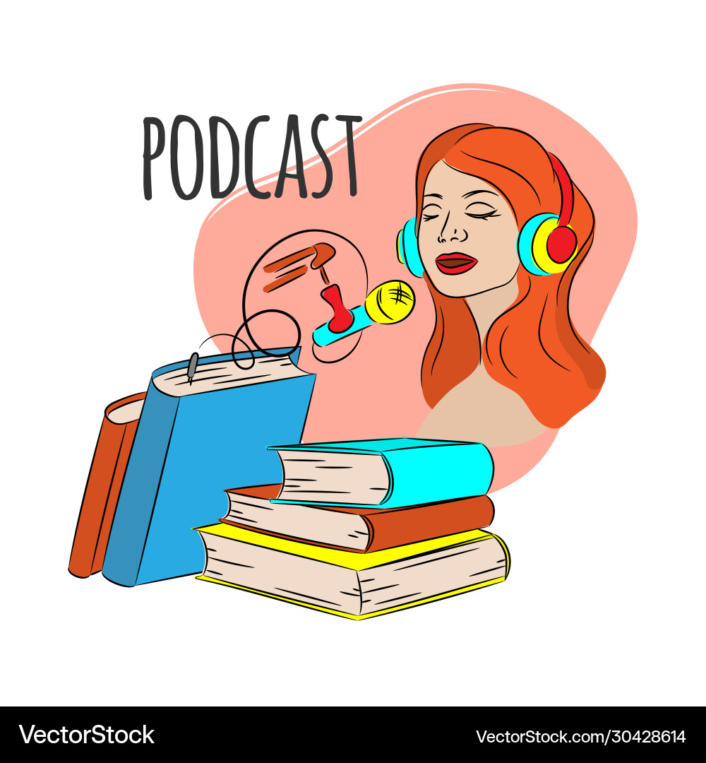 Buch Podcast Zuhörer Internet illu Buch Podcast Zuhörer Internet illu vektorbild
