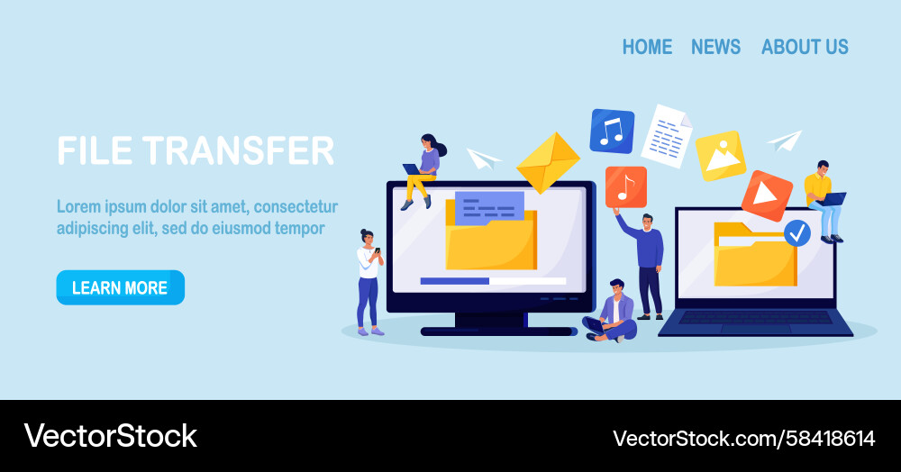 Computer File Transfer & Sharing Vector Image