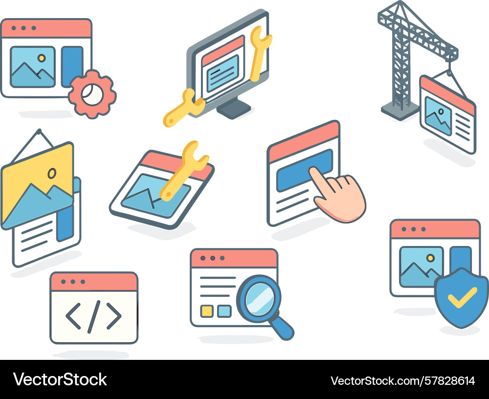 Icons of web design and development tools vector image