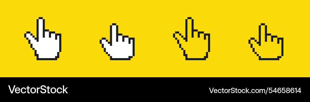 Pixel hand cursor icons in different gestures Vector Image