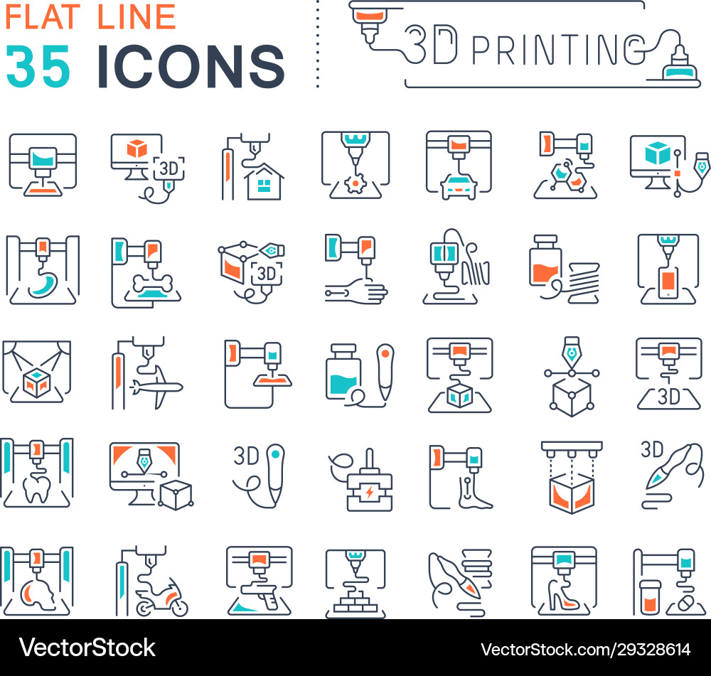 Set line icons 3d printing Set line icons 3d printing vector image