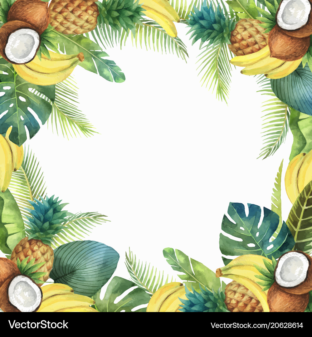 Watercolor tropical card of fruits and palm vector image