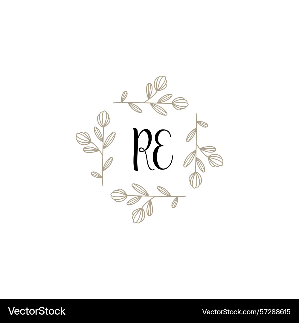 Botanical monogram logos with initial re Vector Image
