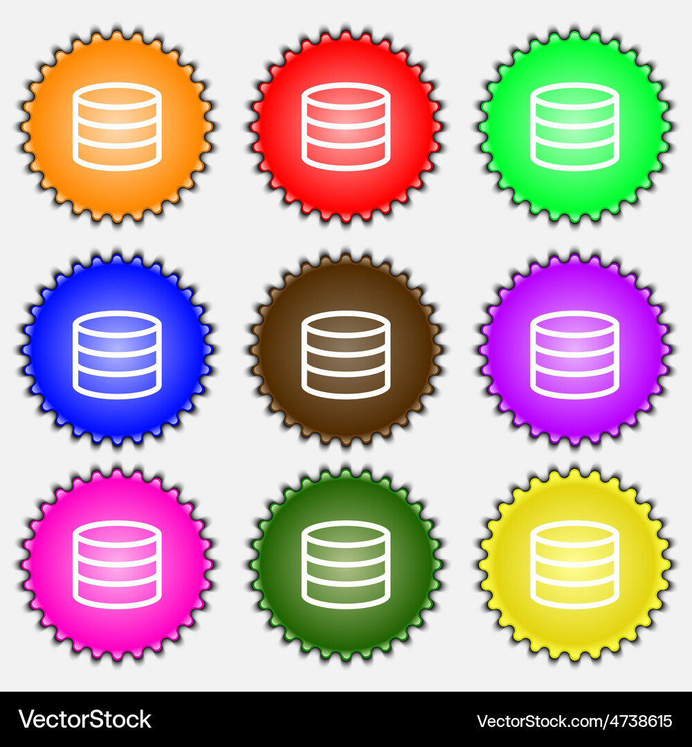 Hard disk and database icon sign a set of nine Vector Image