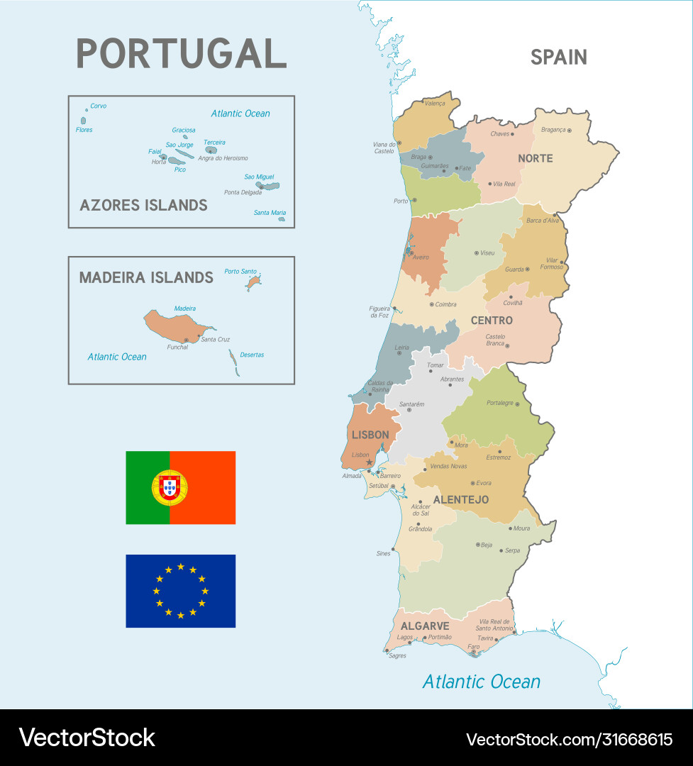 Portugal Map - Detailed Border Vector Image