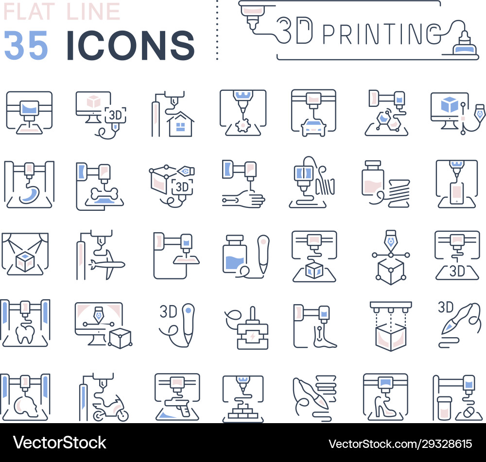 Set line icons 3d printing Set line icons 3d printing vector image
