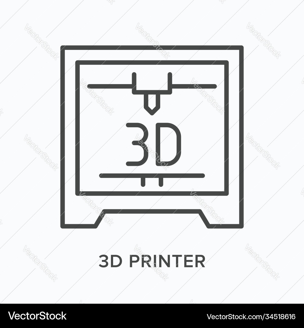 3d printer flat line icon outline Royalty Free Vector Image