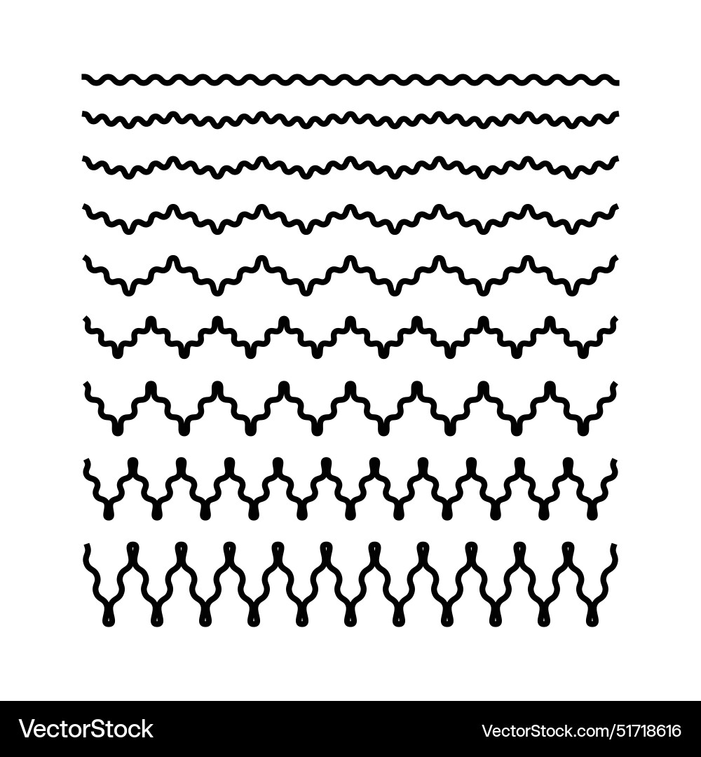 Collection of zigzag curve lines set isolated Collection of zigzag curve lines set isolated vector image