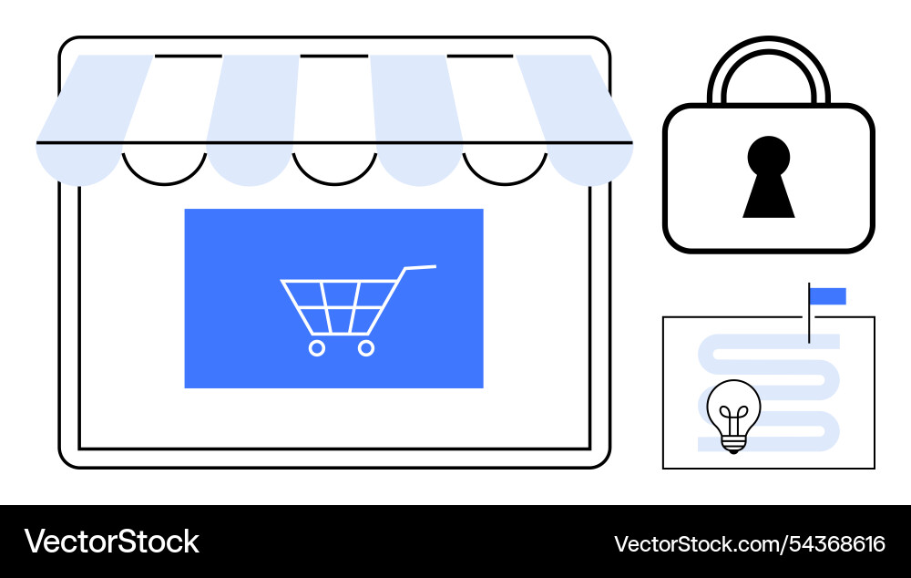 E-commerce store with shopping cart security lock Vector Image