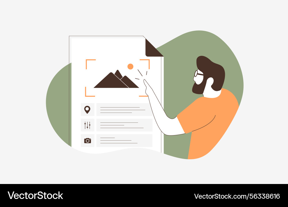 Exif data viewer concept man clicking photo file vector image