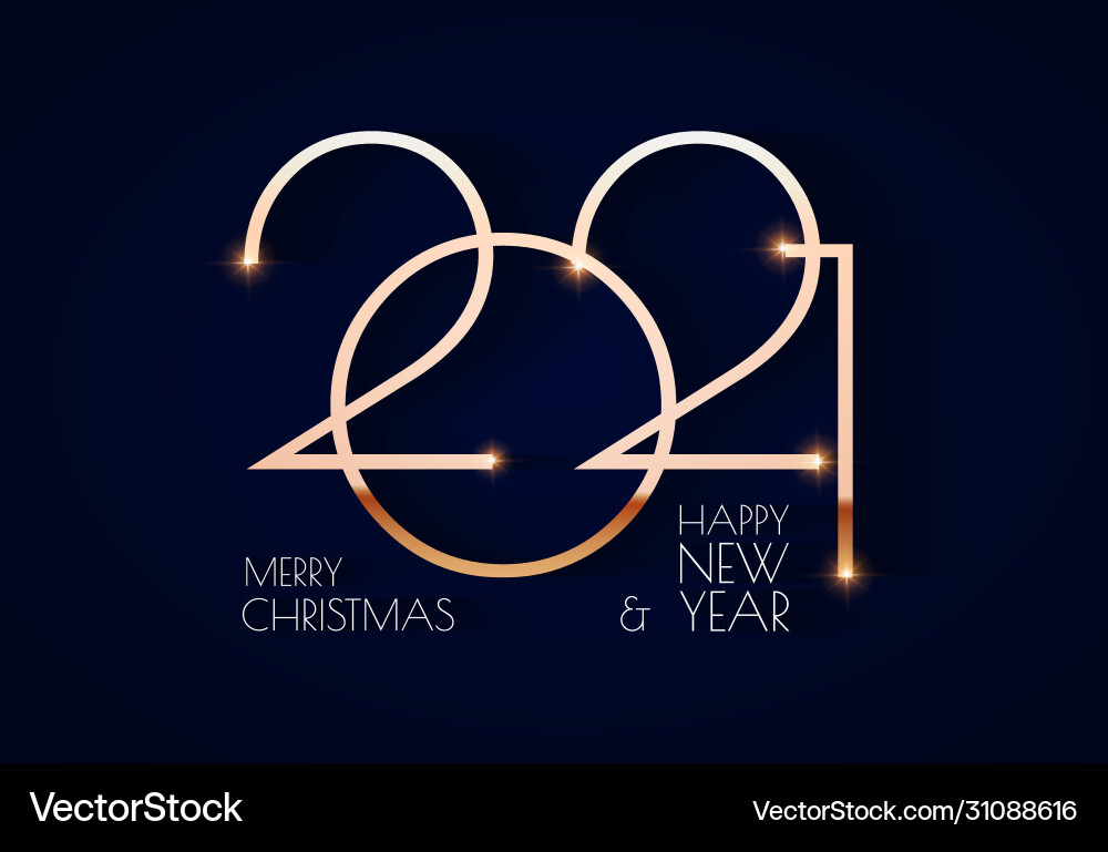 Happy new 2021 year elegant gold text with light Happy new 2021 year elegant gold text with light vector image