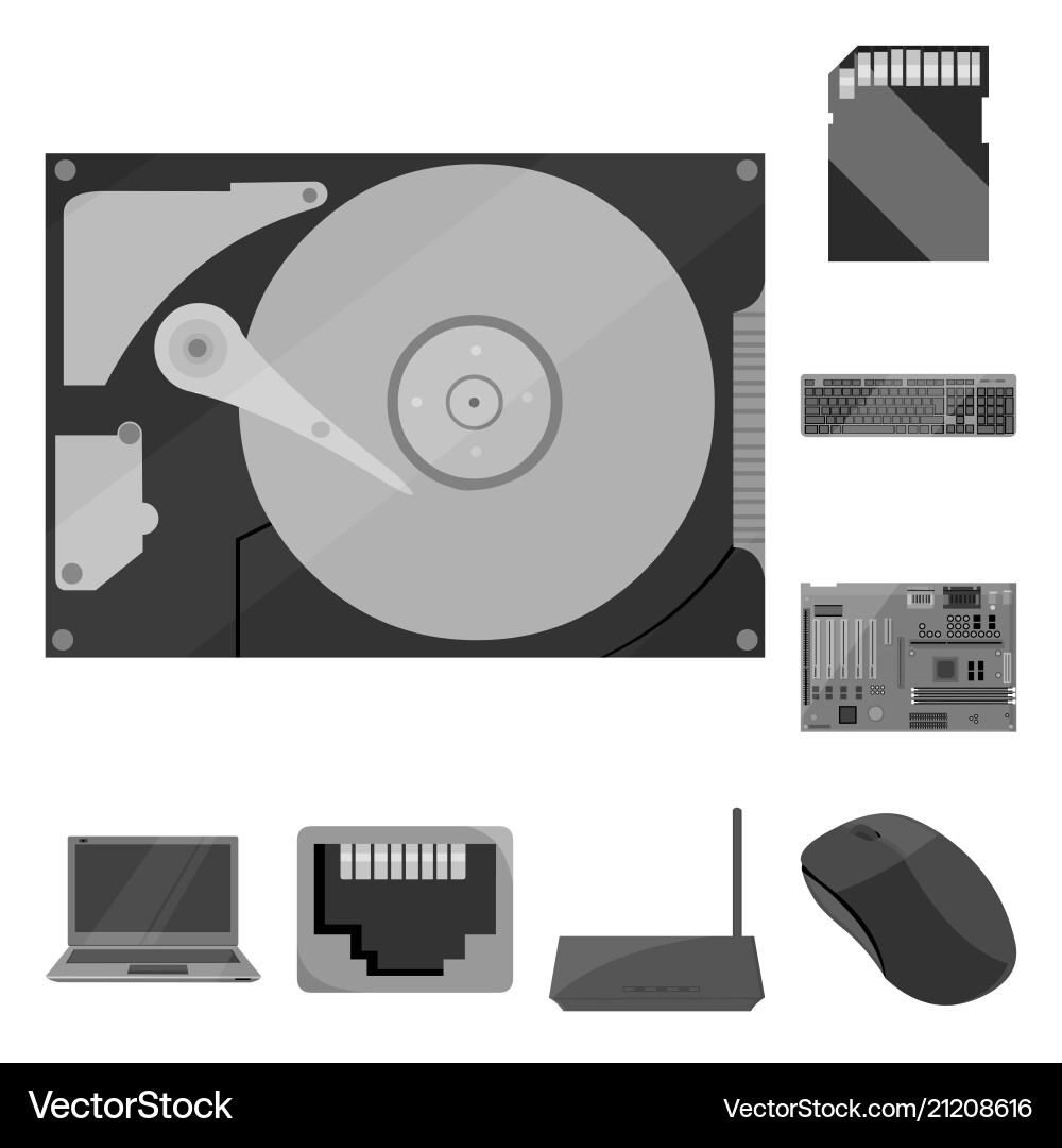 Personal computer monochrome icons in set vector image