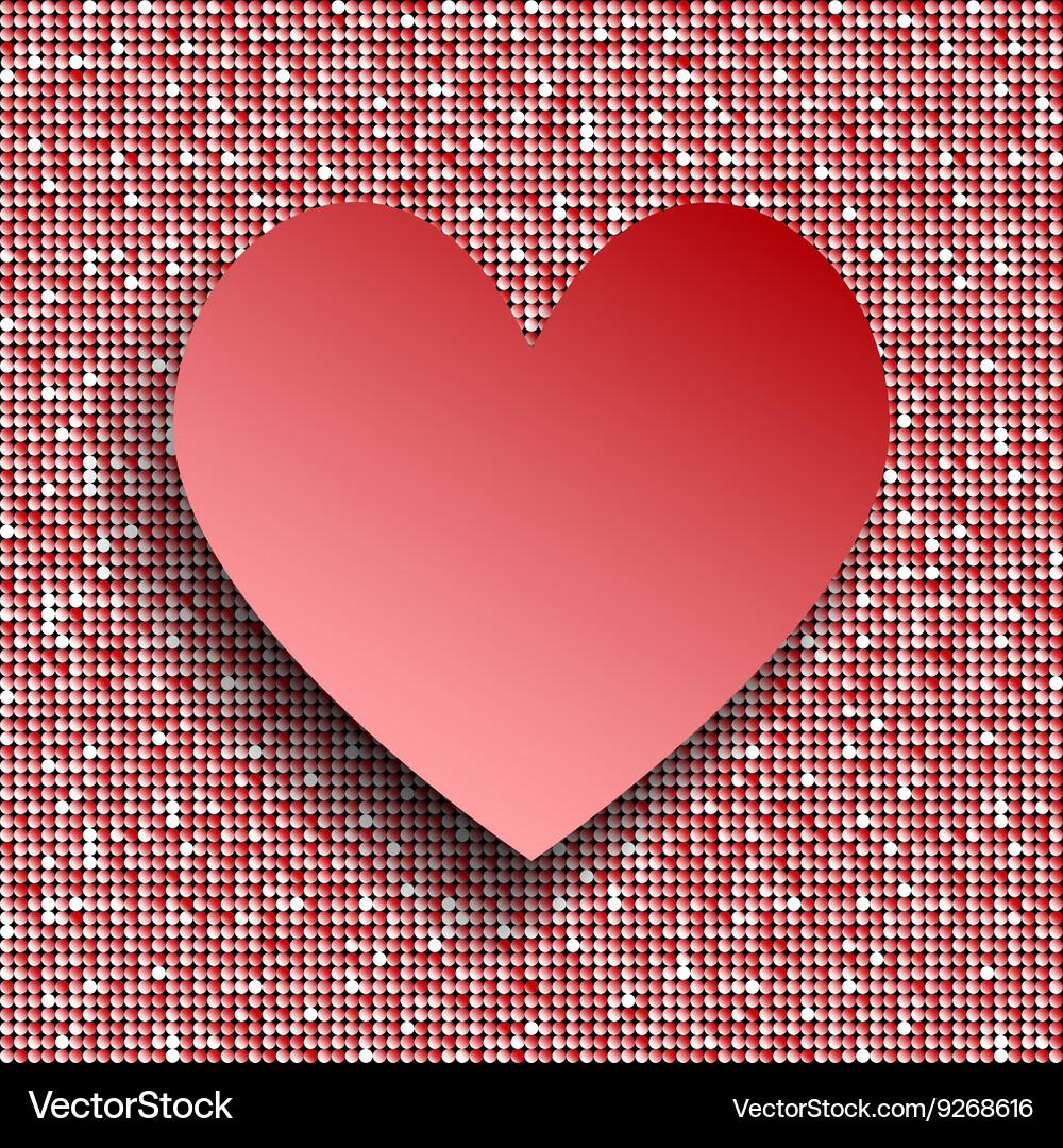 Red heart button on sequin background Vector Image