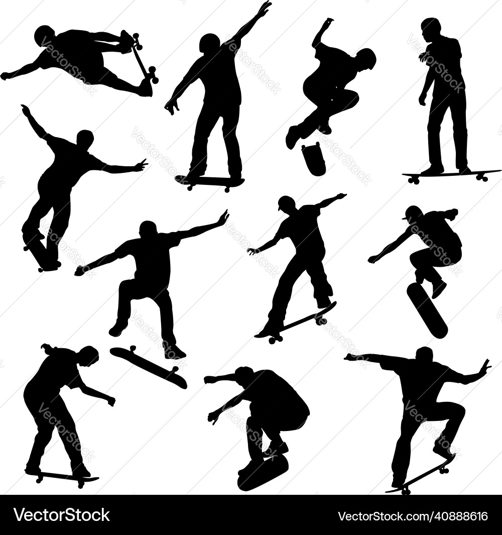 Skateboarder Silhouettes - Action Sports Vector Image