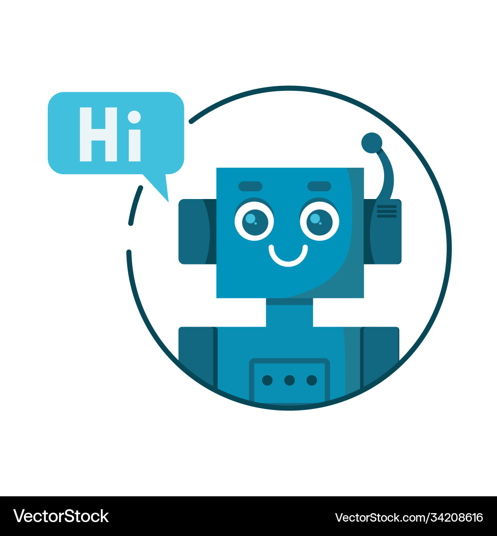 Smiling cute robot chat bot with speech bubble Smiling cute robot chat bot with speech bubble vector image