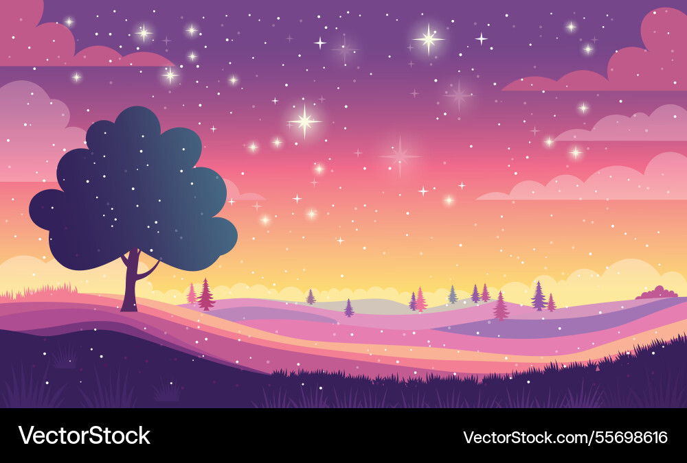 Tree in hills nature landscape with beautiful Vector Image