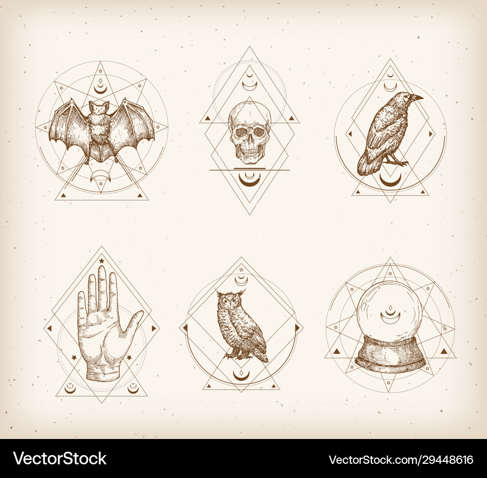 Vintage style occultism logos or astrology label vector image