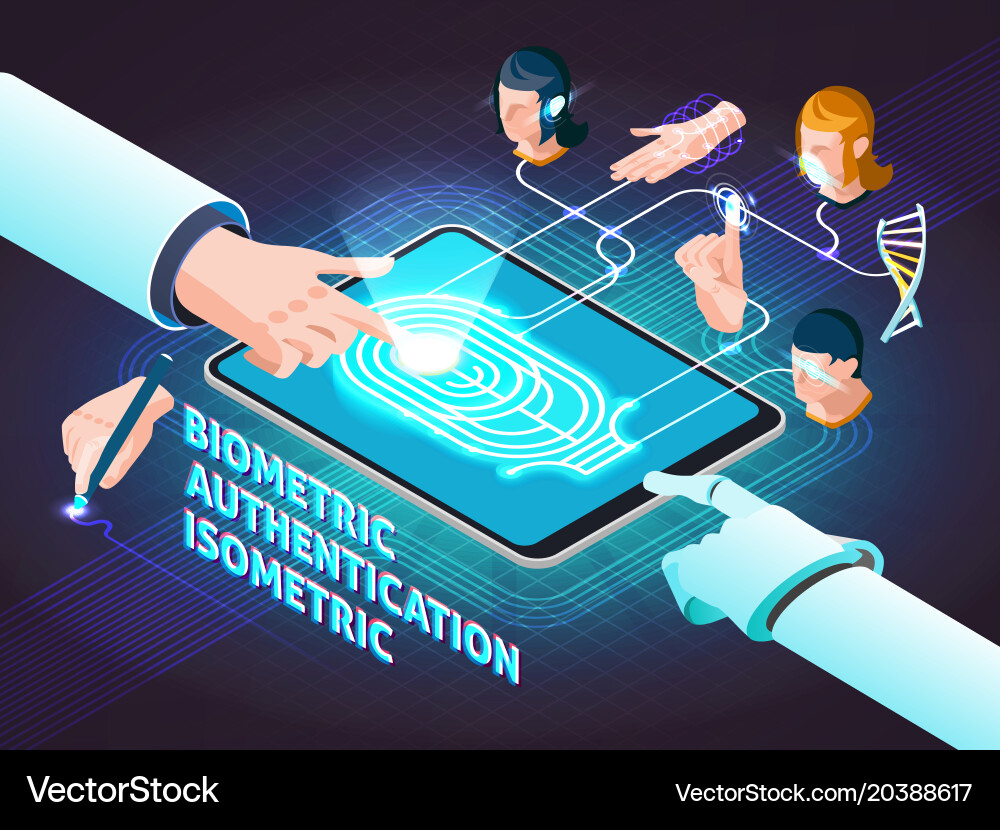 Biometric authentication methods isometric Vector Image