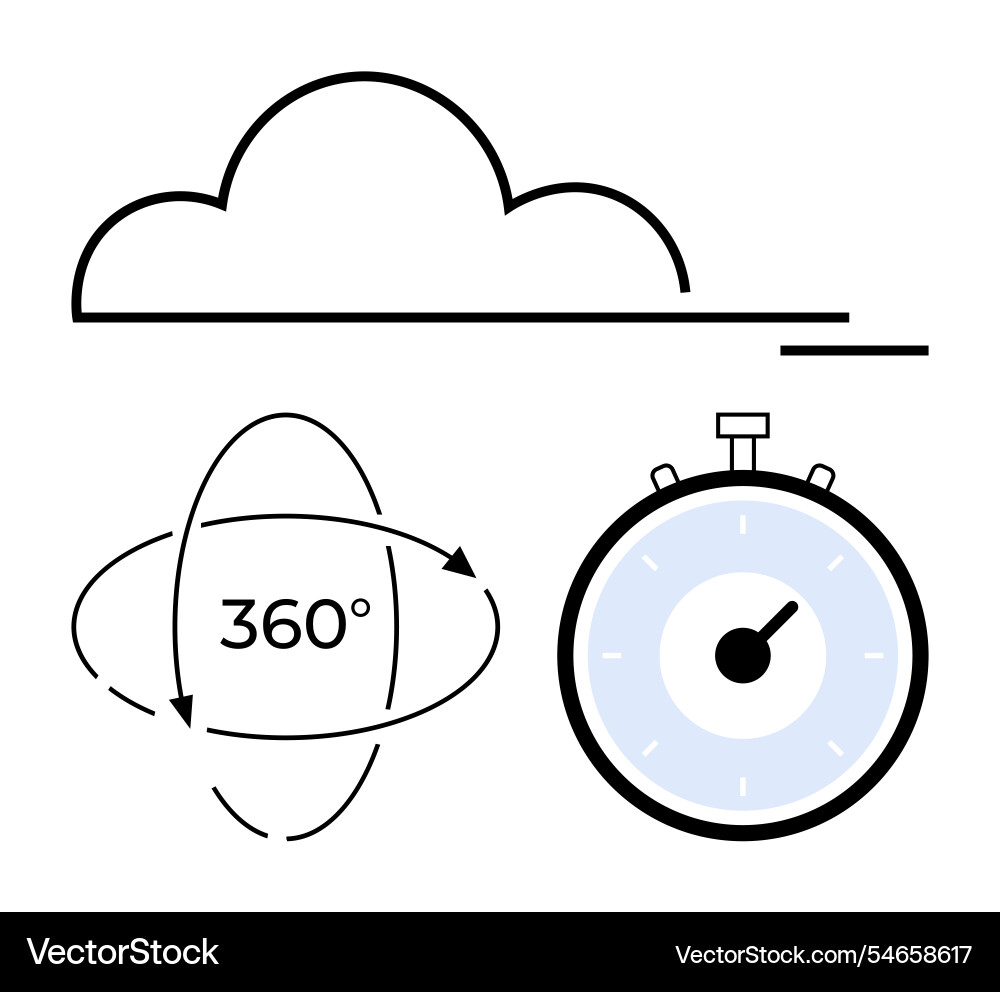 Cloud computing with 360-degree view and stopwatch Vector Image