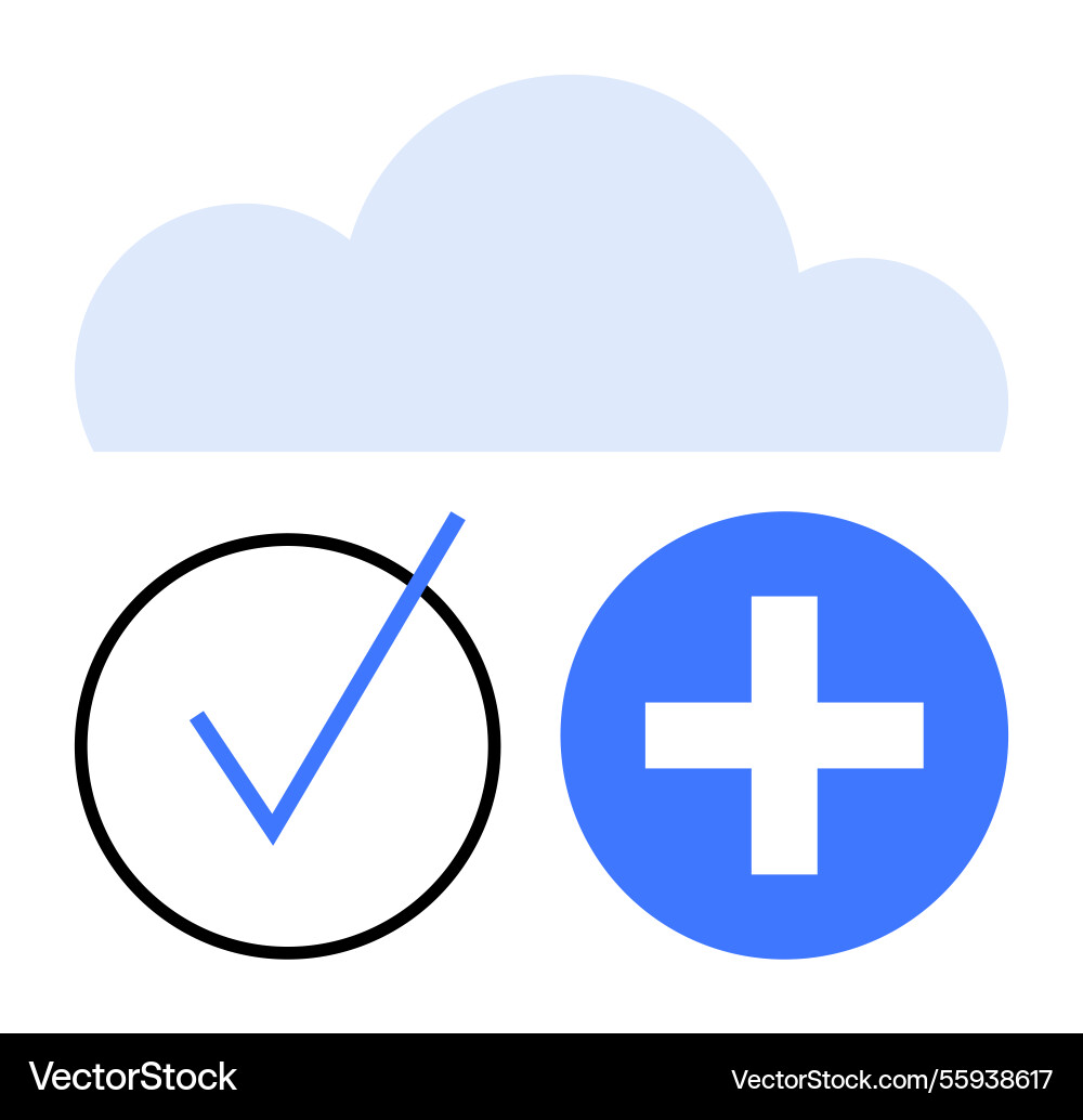Cloud storage with checkmark and add button Cloud storage with checkmark and add button vector image