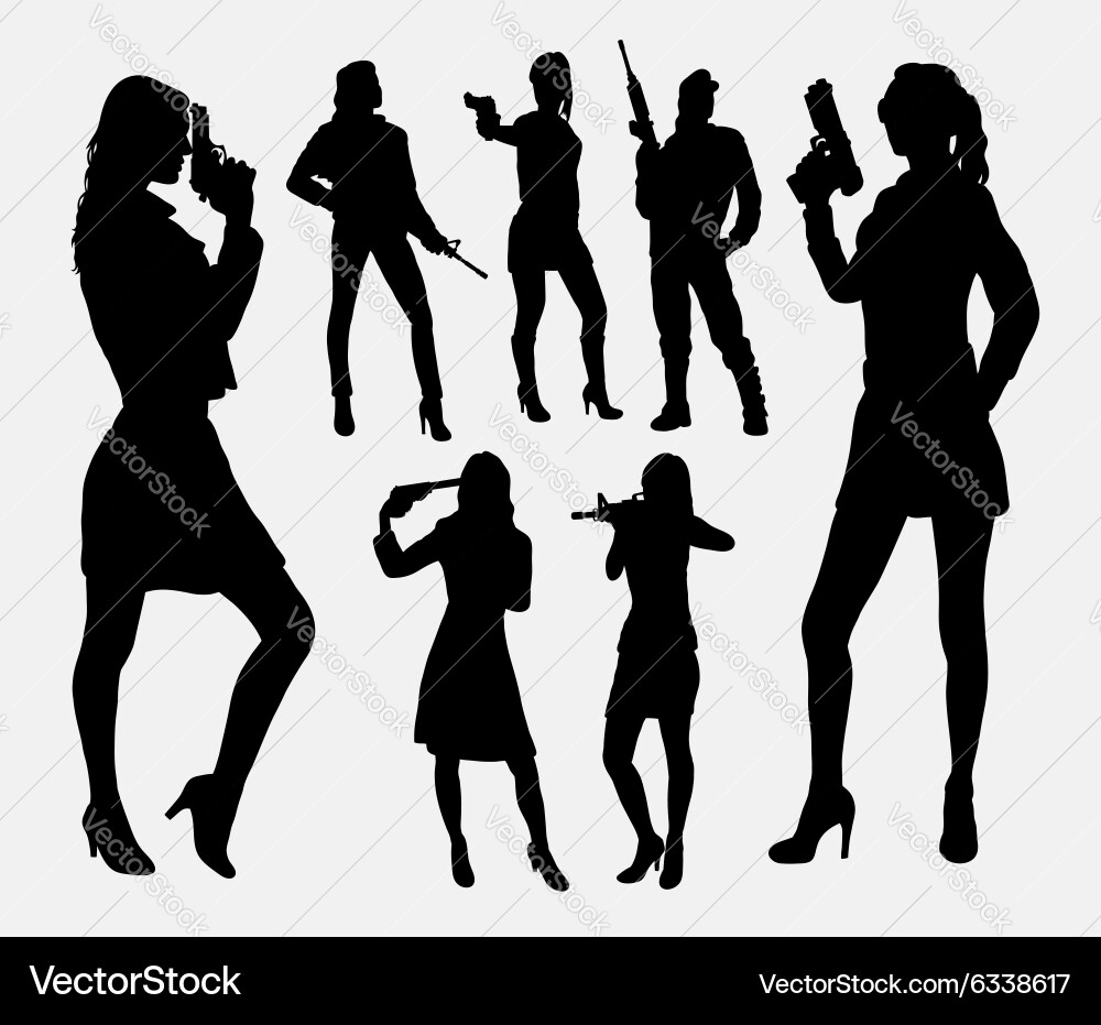 Gun Silhouettes - Female Warrior Vector Image