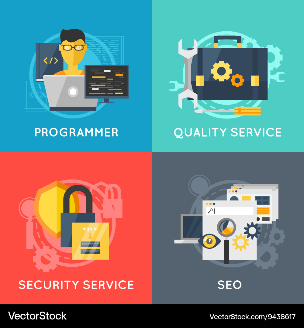 Program development flat colored icon set vector image