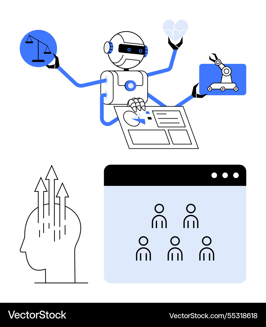 Ai robot multitasking with data law innovation Ai robot multitasking with data law innovation vector image