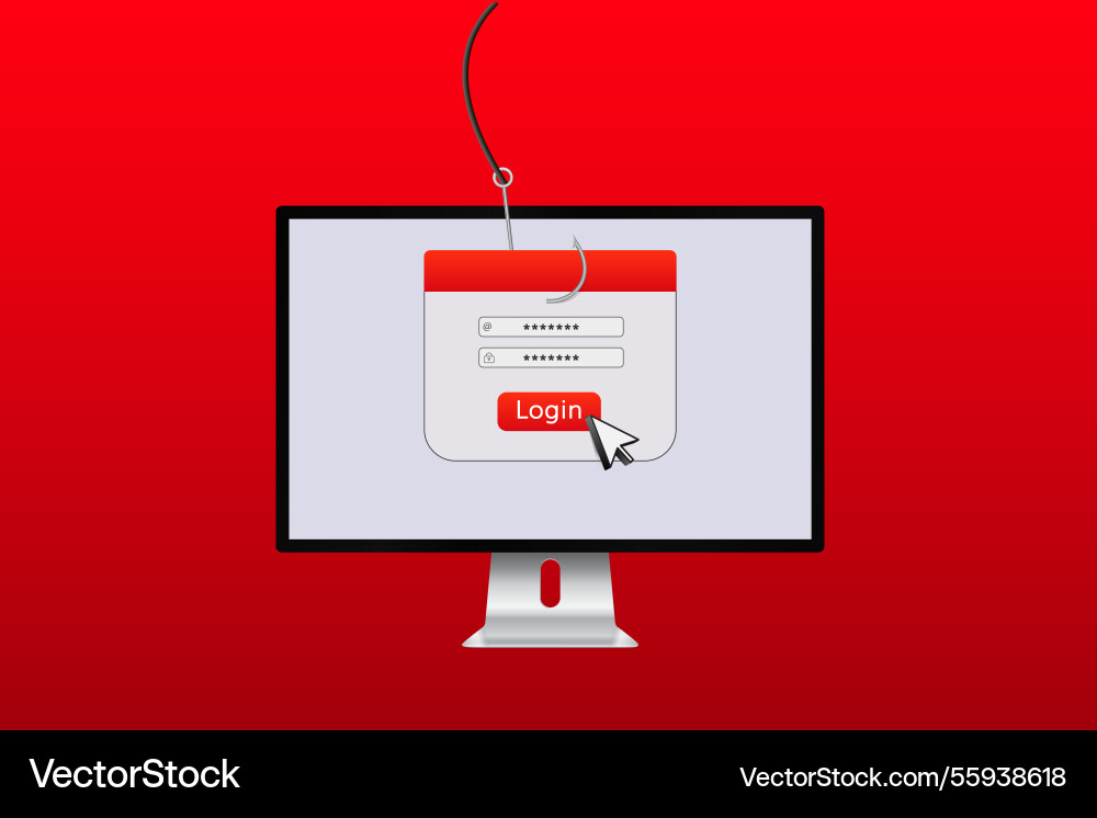 Computer screen displaying phishing scam alert Vector Image