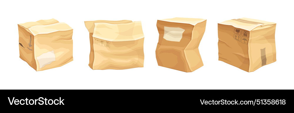 Crumpled cardboard box with corrugated sides Crumpled cardboard box with corrugated sides vector image