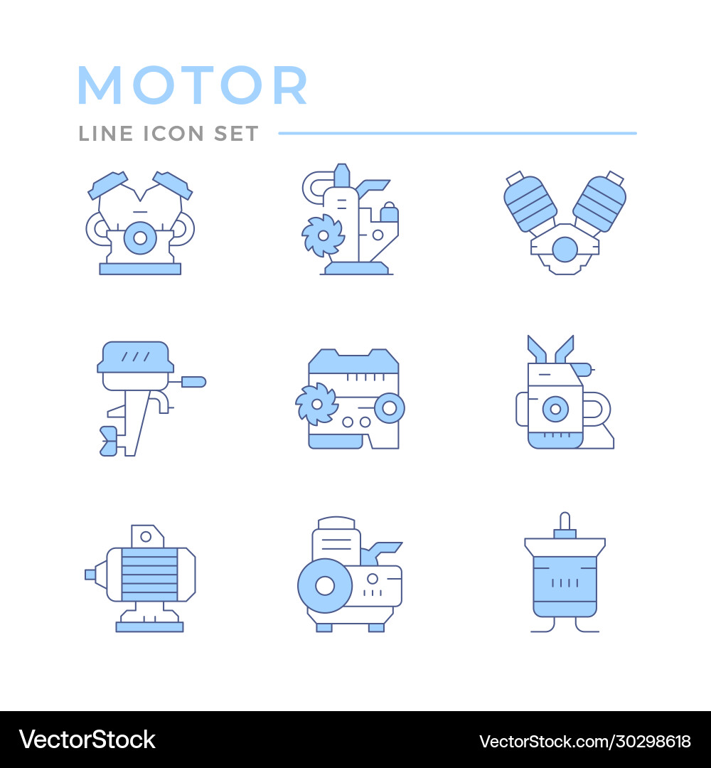 Set color line icons motor and engine Set color line icons motor and engine vector image