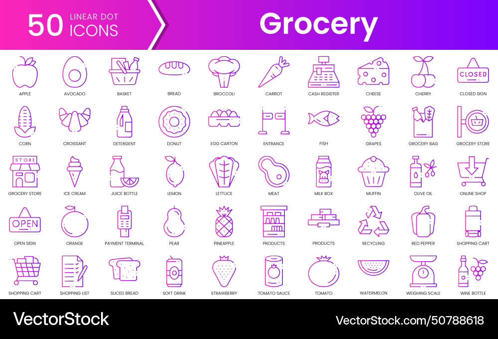 Set of grocery icons gradient style icon bundle Set of grocery icons gradient style icon bundle vector image