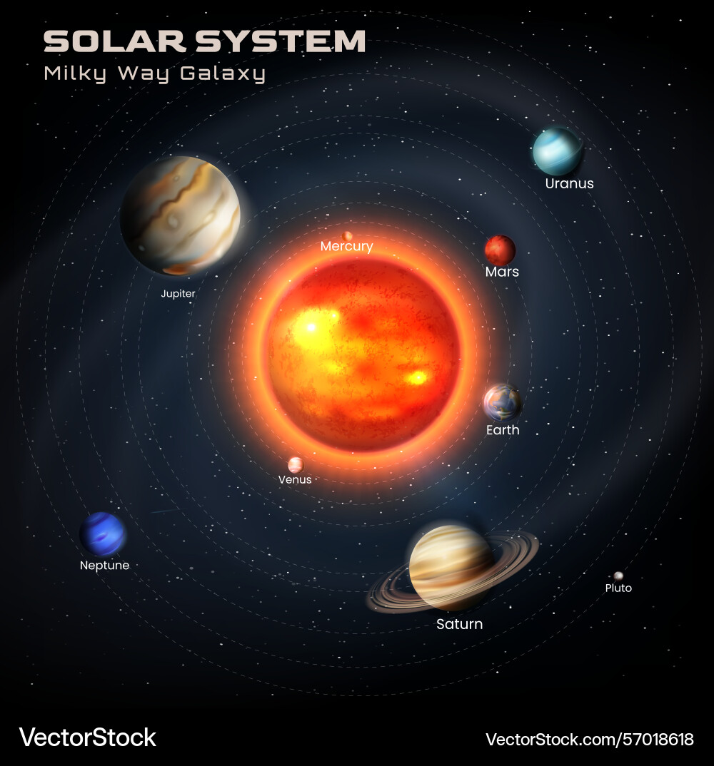 Solar system planet orbits realistic infographics Vector Image