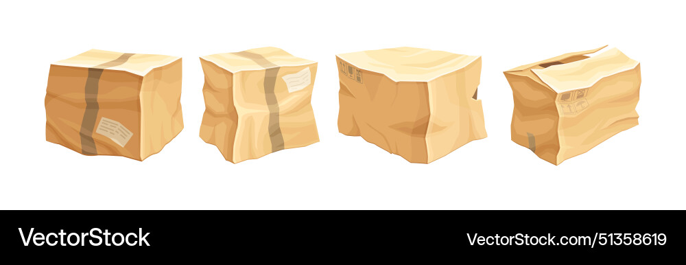 Crumpled cardboard box with corrugated sides Crumpled cardboard box with corrugated sides vector image
