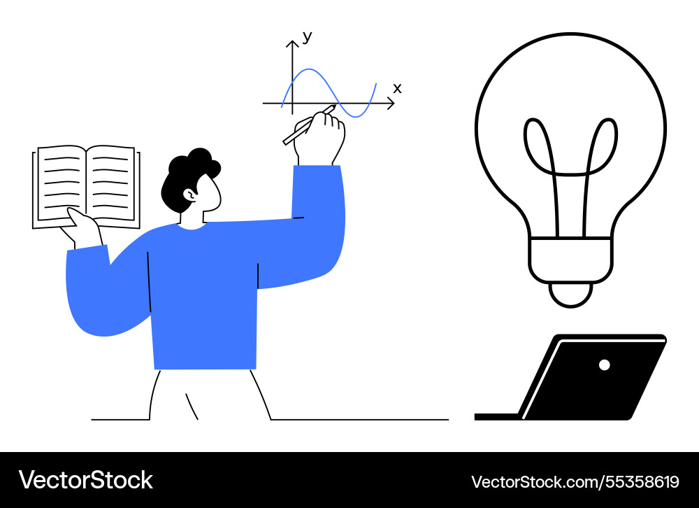 Learning and innovation person analyzing graphs Vector Image