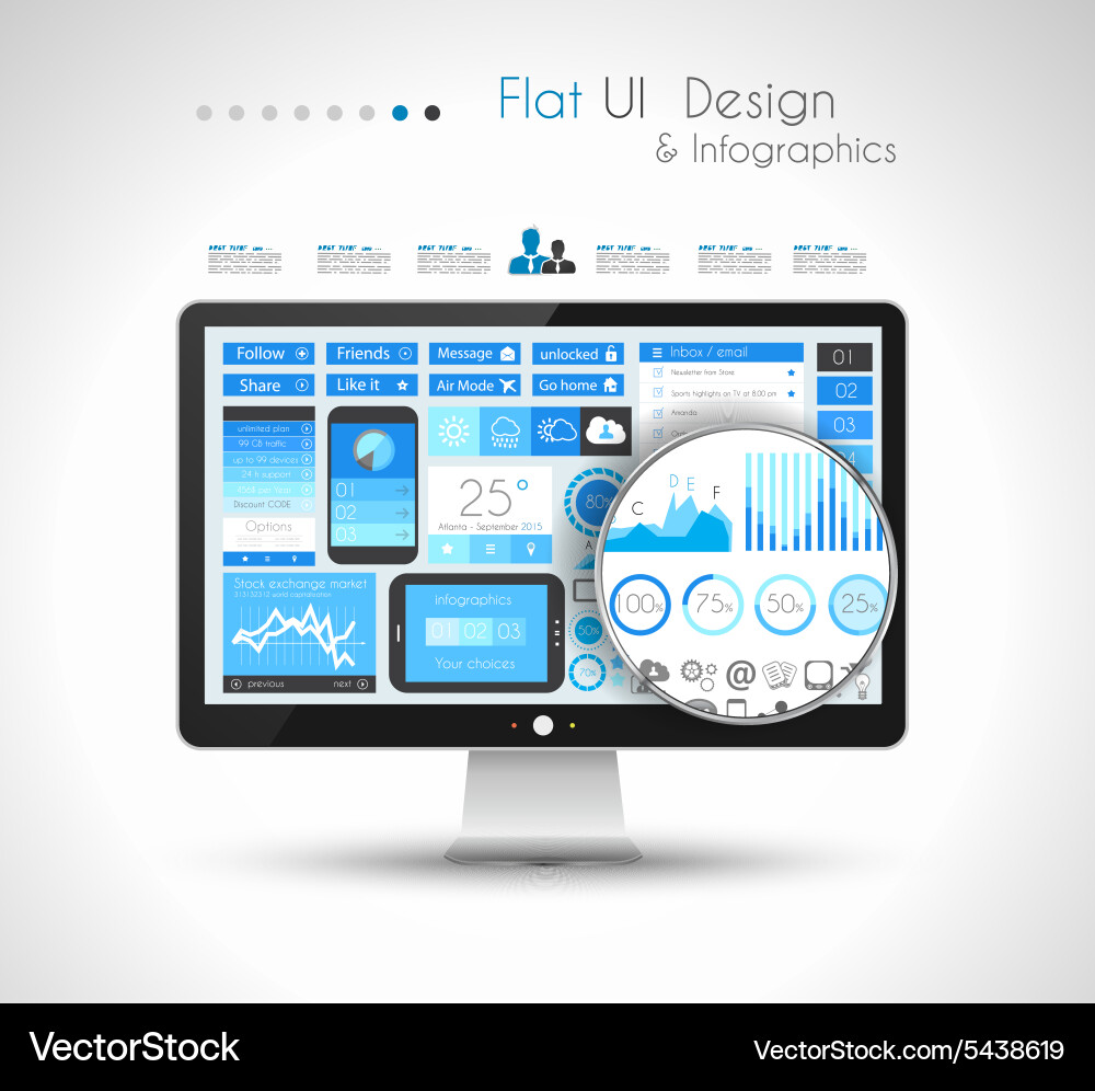 Ui flat design elements for wui Vector Image