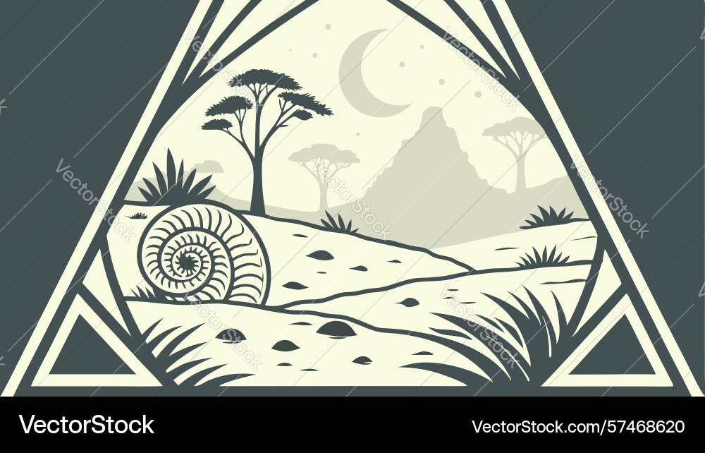 Enigmatic triangle forest scene with snail shell vector image