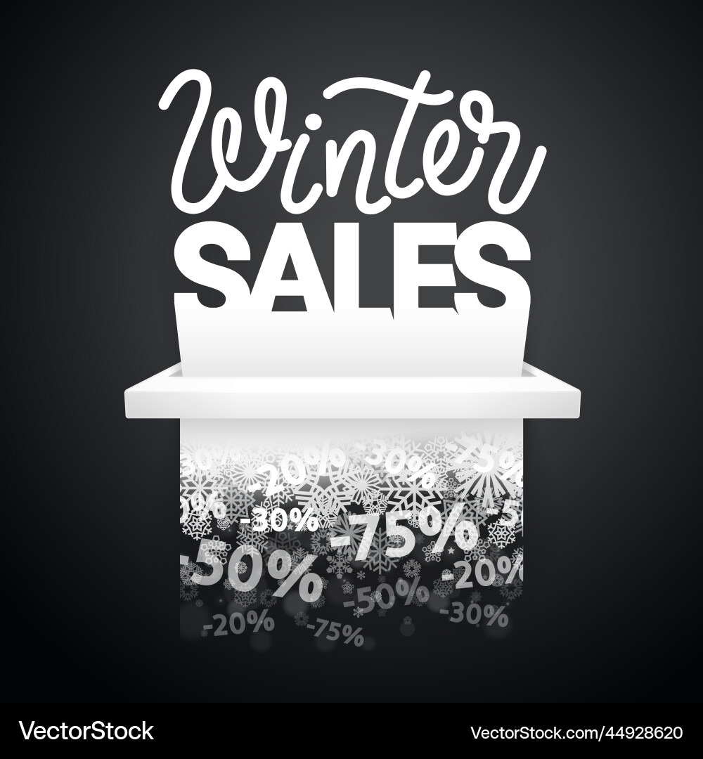 Paper winter sales banner on black vector image