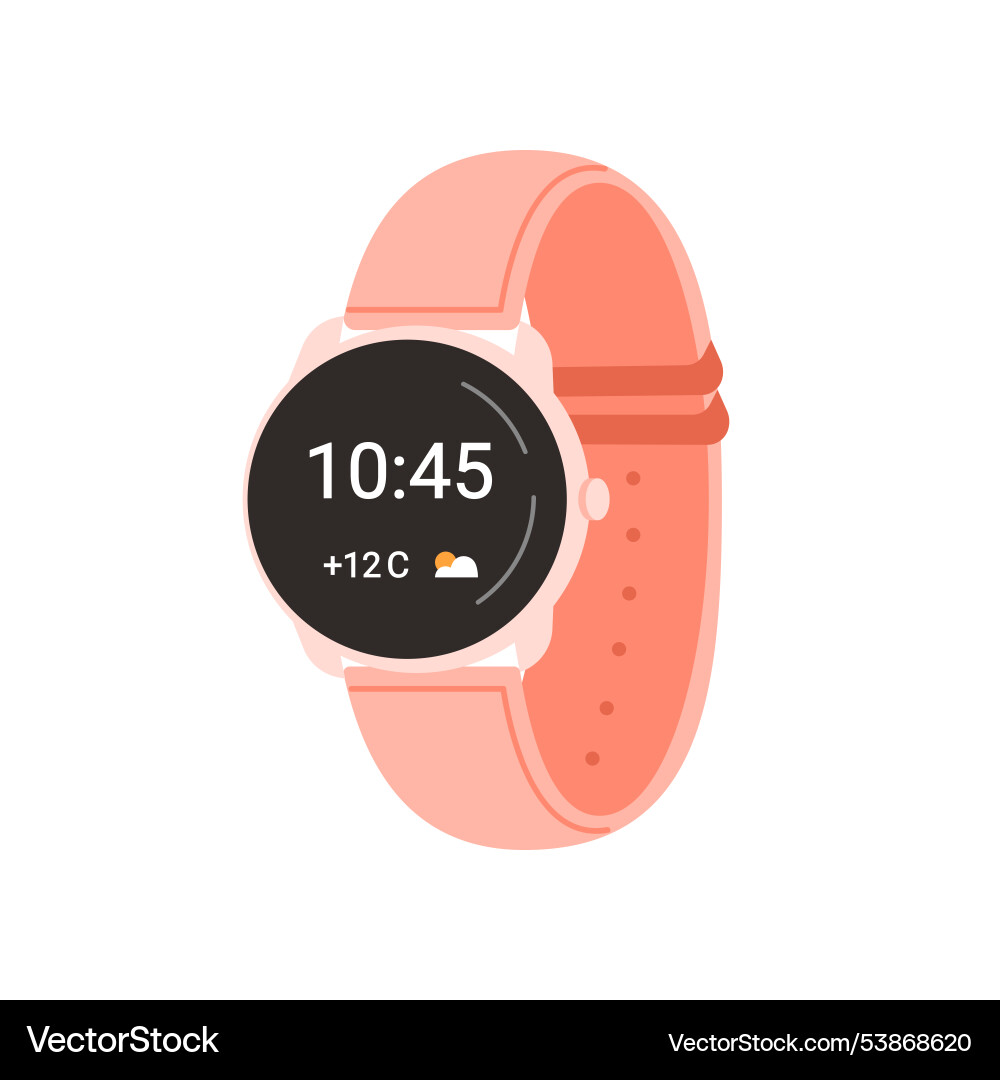 Smart watch with round screen showing time Smart watch with round screen showing time Vector Image