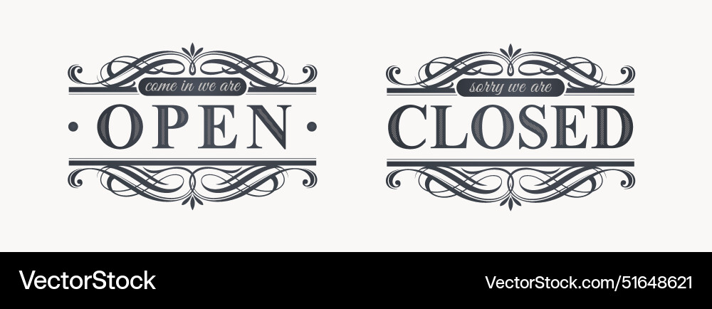 Open and closed - ornate retro signs vector image