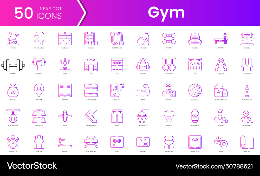 Set of gym icons gradient style icon bundle Set of gym icons gradient style icon bundle vector image