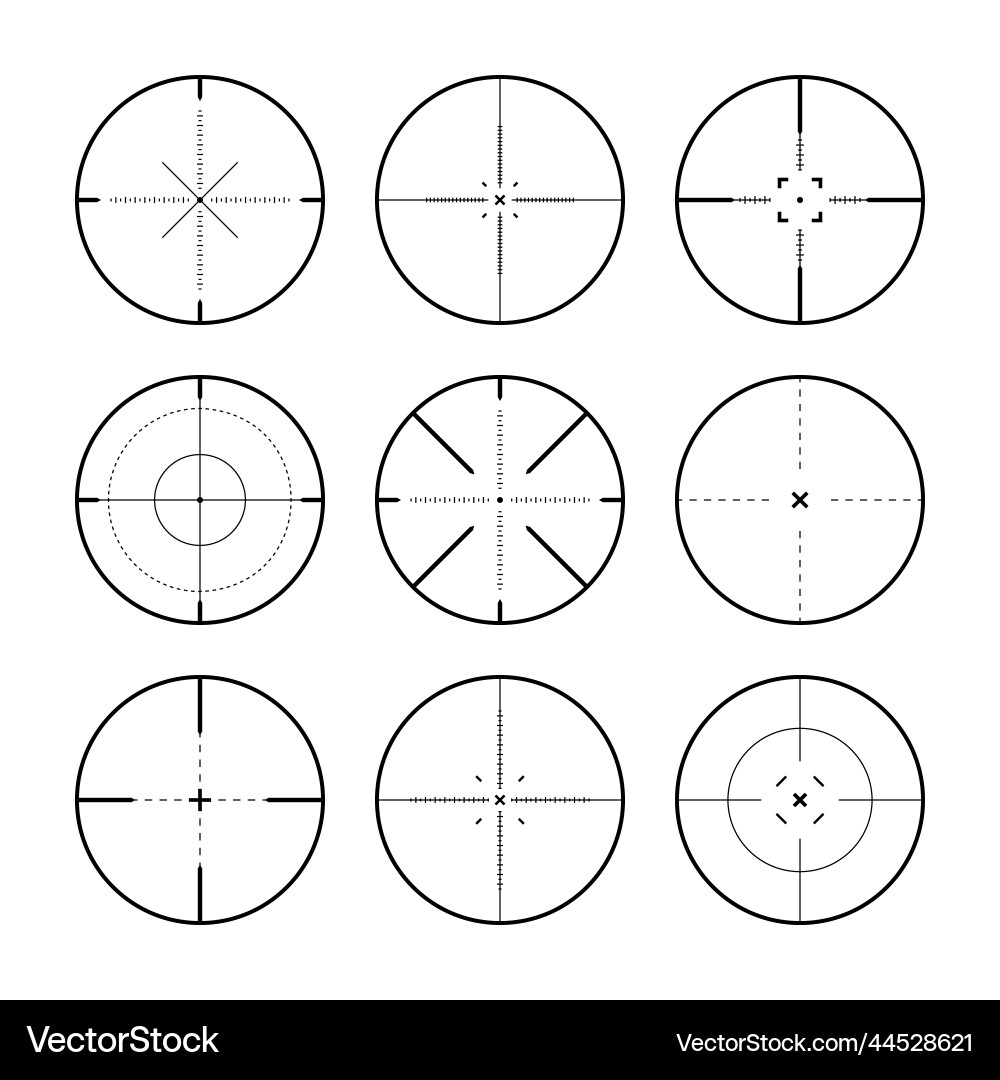 Various sniper rifle sights weapon optical scope Various sniper rifle sights weapon optical scope vector image