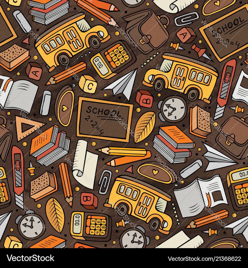 Cartoon hand-drawn back to school seamless pattern Cartoon hand-drawn back to school seamless pattern vector image