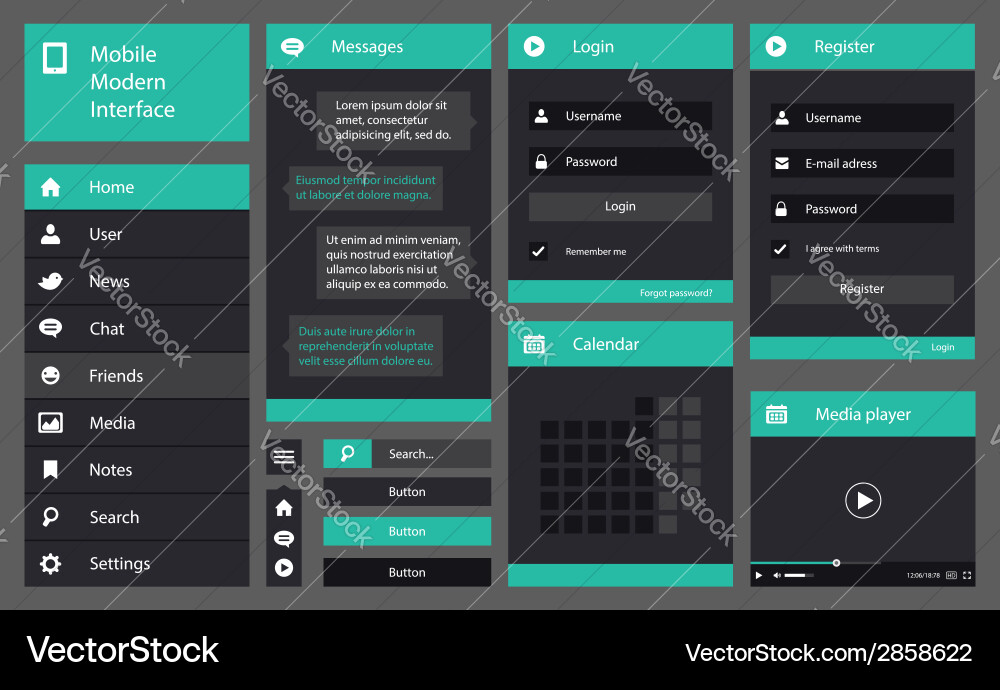 Flat design mobile interface vector image
