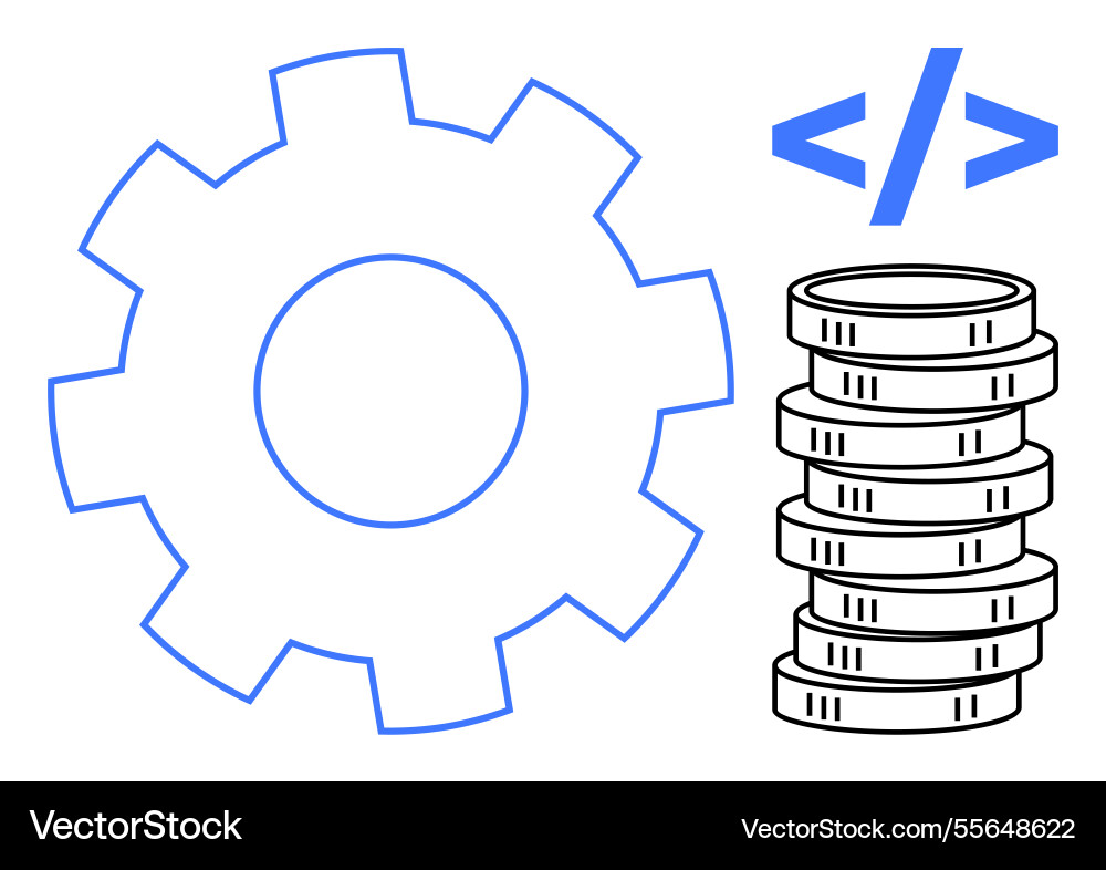 Gear coding symbol and coin stack representing Vector Image