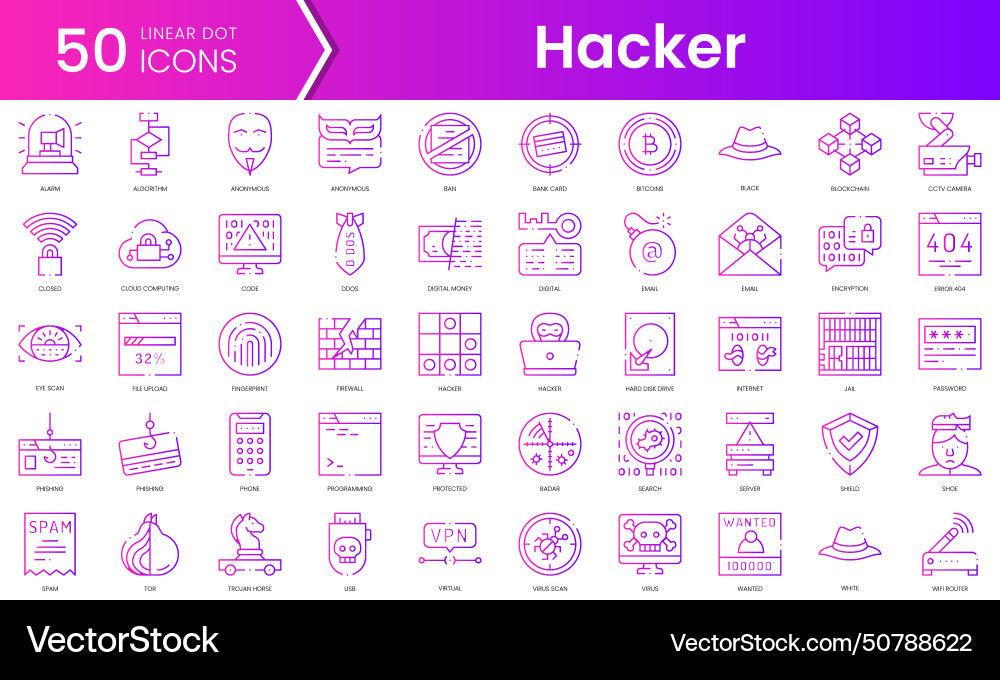 Set of hacker icons gradient style icon bundle Set of hacker icons gradient style icon bundle vector image