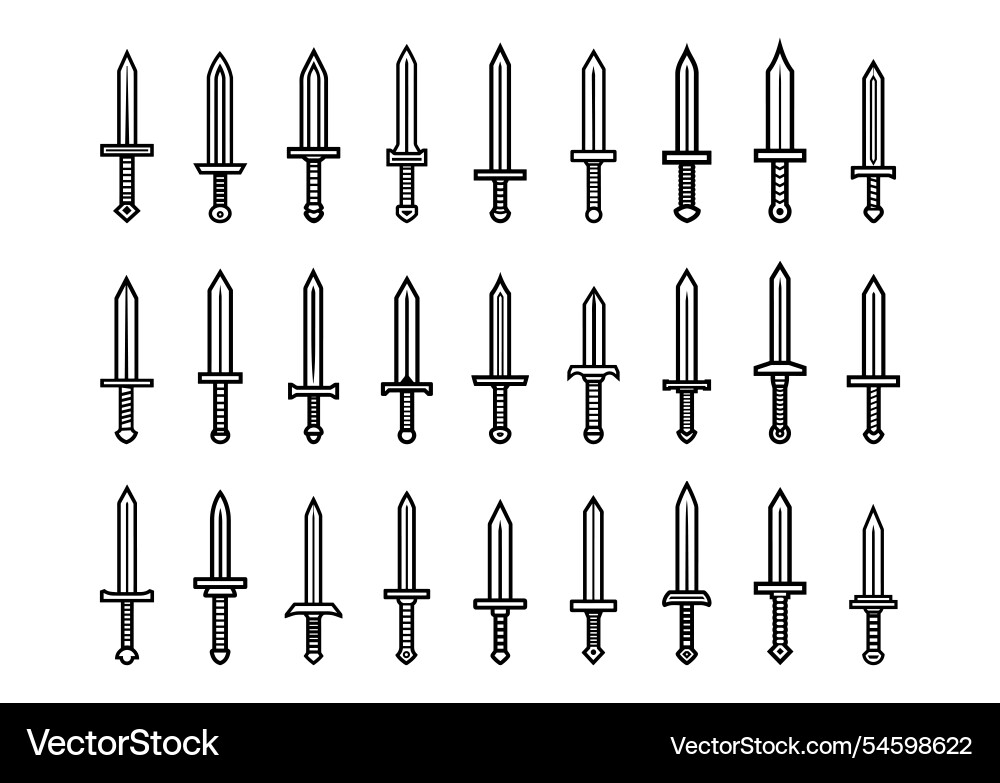 Sword icon line set weapon element fantasy object Sword icon line set weapon element fantasy object vector image