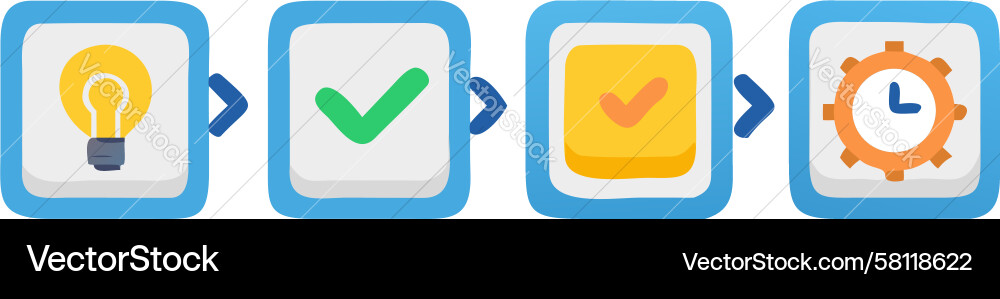 Workflow Process Icons - Idea, Completion, Setting Vector Image