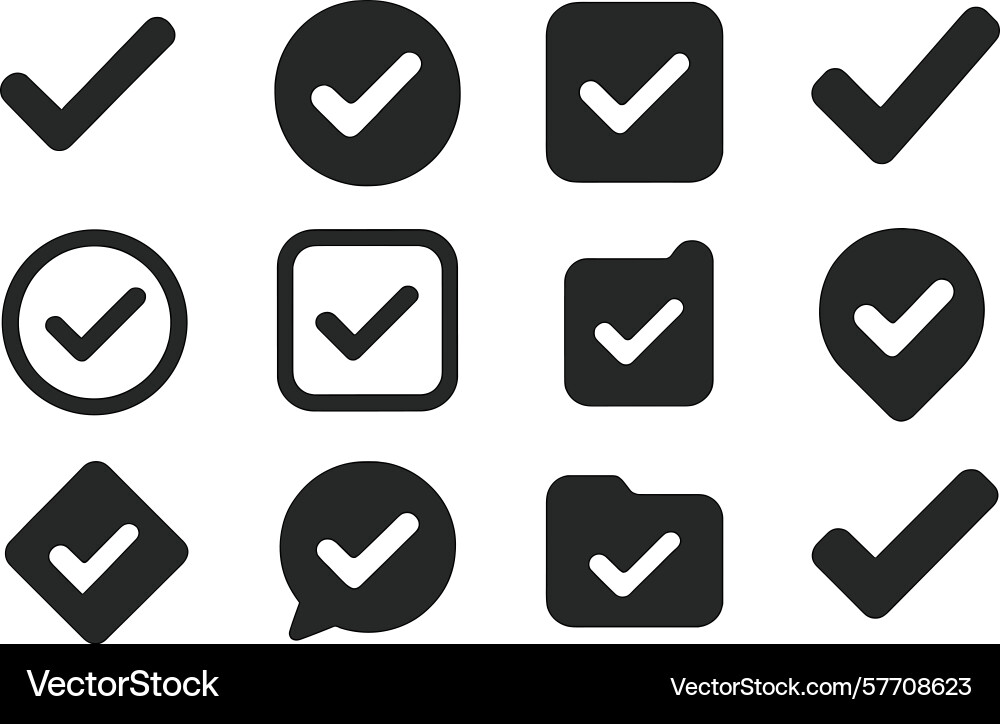Checkmark icons in various styles and shapes vector image