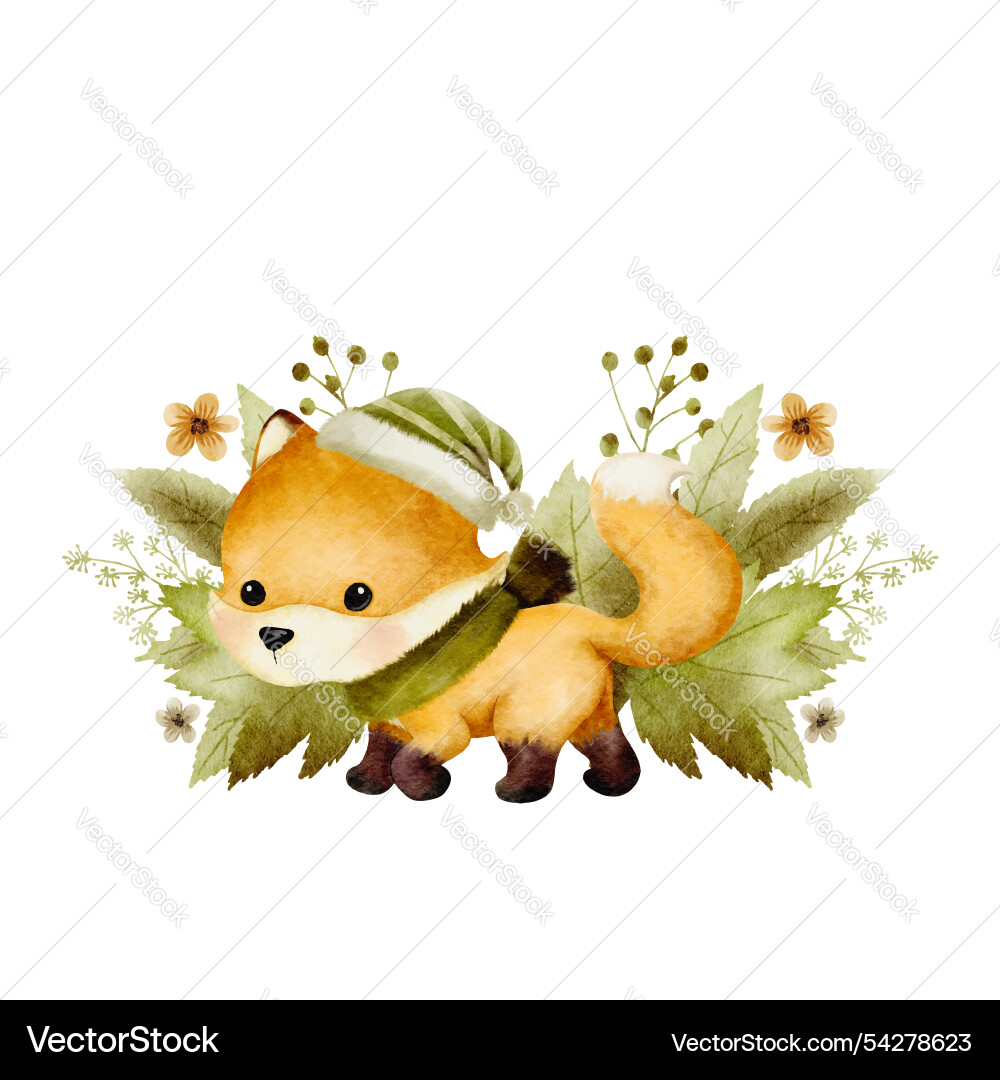 Cute cartoon watercolor forest animal hand Cute cartoon watercolor forest animal hand vector image