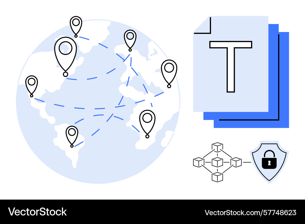 Global data sharing and secure connectivity with Global data sharing and secure connectivity with vector image
